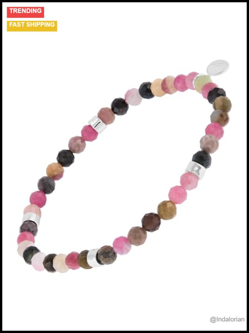 Sterling Silver Tourmaline Beaded Stretch Bracelet 7" 4mm